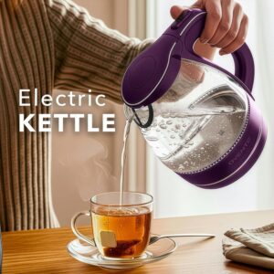 OVENTE Electric Kettle, 1.5L Borosilicate Glass Countertop Water Heater and Boiler for Coffee or Tea, BPA-Free, Auto Shut-Off, Boil-Dry Protection, Removable and Washable Spout Filter, Purple KG83P - Image 7