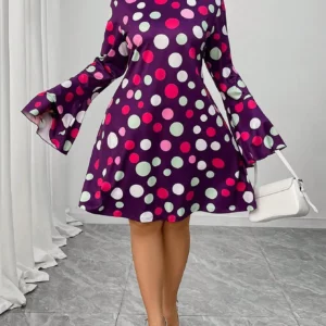 Plus Size Women's Fashionable Casual Round Neck Polka Dot A-line Dress - Image 1