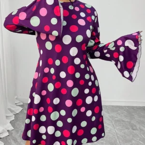 Plus Size Women's Fashionable Casual Round Neck Polka Dot A-line Dress - Image 2