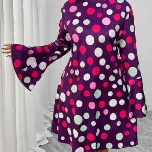 Plus Size Women's Fashionable Casual Round Neck Polka Dot A-line Dress - Image 3