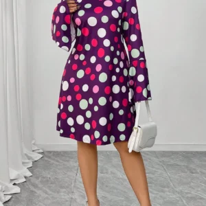 Plus Size Women's Fashionable Casual Round Neck Polka Dot A-line Dress - Image 4