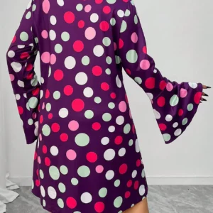 Plus Size Women's Fashionable Casual Round Neck Polka Dot A-line Dress - Image 5