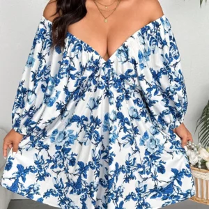 plus Size V-Neck Romantic Floral Print Vacation Dress Women's Casual Elegant Maxi Dress for Summer - Image 2