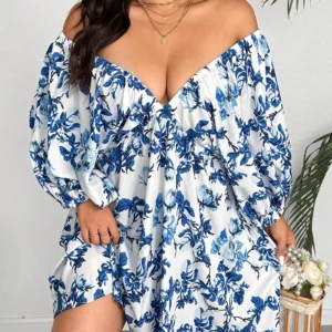 plus Size V-Neck Romantic Floral Print Vacation Dress Women's Casual Elegant Maxi Dress for Summer - Image 4