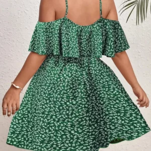 Plus Size Ditsy Floral Print Cold Shoulder Ruffle Trim A Line Dress, Boho Romantic Short Dress for Beach Vacation Holiday, Dres - Image 4