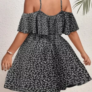 Plus Size Ditsy Floral Print Cold Shoulder Ruffle Trim A Line Dress, Boho Romantic Short Dress for Beach Vacation Holiday, Dres - Image 6