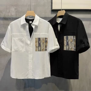 Short Sleeve With Pocket Male Shirts Button Up Print Loose Men's Shirt Fashion 2025 Summer Vintage Tops High Quality Clothing - Image 4