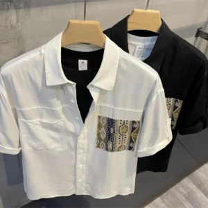 Short Sleeve With Pocket Male Shirts Button Up Print Loose Men's Shirt Fashion 2025 Summer Vintage Tops High Quality Clothing - Image 6