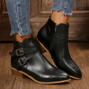 New Autumn Women's Leather Boots Belt Buckle Outdoor Footwear Fashion Pointed High Boot Casual Comfortable Women's Shoes - Image 2