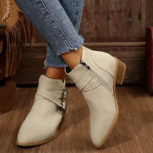 New Autumn Women's Leather Boots Belt Buckle Outdoor Footwear Fashion Pointed High Boot Casual Comfortable Women's Shoes - Image 3