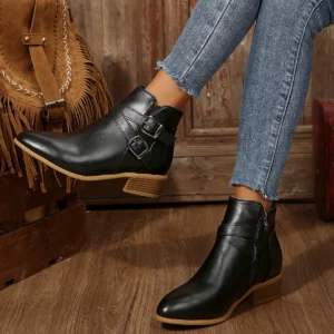 New Autumn Women's Leather Boots Belt Buckle Outdoor Footwear Fashion Pointed High Boot Casual Comfortable Women's Shoes - Image 4