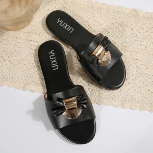 New Butterfly Knot Metal Decorated Summer Slippers Fashionable Casual Slip-On Sandals for Spring and Summer - Image 4