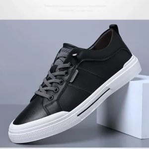 New Designer Leather Sneakers for Men Spring Autumn Fashion Casual Shoes Male Solid Color Lace Soft Sole Korean Board Shoes Man - Image 2