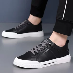 New Designer Leather Sneakers for Men Spring Autumn Fashion Casual Shoes Male Solid Color Lace Soft Sole Korean Board Shoes Man - Image 1