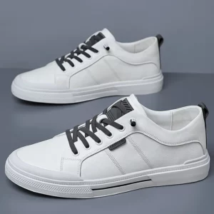 New Designer Leather Sneakers for Men Spring Autumn Fashion Casual Shoes Male Solid Color Lace Soft Sole Korean Board Shoes Man - Image 4