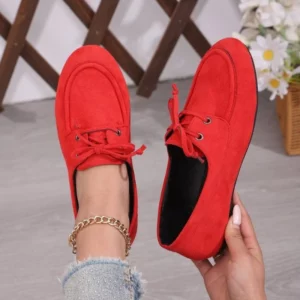 2026 Classic Genuine Cow Suede Pumps Women Lace Up Flat Heel Boat Shoes Female Retro Comfort Daily Autumn Walk Flats - Image 3