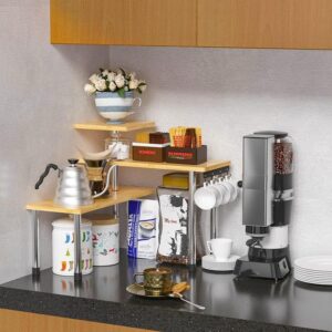 Kitchen Countertop Organizer Spice Rack for Salt, Bathroom Counter Organizer Over Sink for Makeup, Skincare, Adjustable 3-Tier Corner Counter Shelf with 4 Hooks for Coffee Bar Dresser Table - Image 3