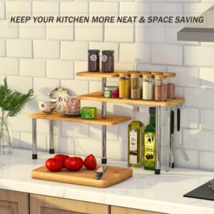 Kitchen Countertop Organizer Spice Rack for Salt, Bathroom Counter Organizer Over Sink for Makeup, Skincare, Adjustable 3-Tier Corner Counter Shelf with 4 Hooks for Coffee Bar Dresser Table - Image 4