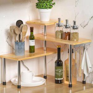 Kitchen Countertop Organizer Spice Rack for Salt, Bathroom Counter Organizer Over Sink for Makeup, Skincare, Adjustable 3-Tier Corner Counter Shelf with 4 Hooks for Coffee Bar Dresser Table - Image 8
