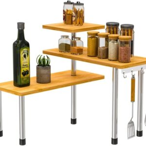 Kitchen Countertop Organizer Spice Rack for Salt, Bathroom Counter Organizer Over Sink for Makeup, Skincare, Adjustable 3-Tier Corner Counter Shelf with 4 Hooks for Coffee Bar Dresser Table - Image 9