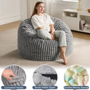 3ft Bean Bag Chairs for Adults Large Beanbag Chair with Stripe Plush Cover Big Bean Bag Chair for Living Room Bedroom Dorm Office - Grey (36” x 36” x 22”) - Image 4