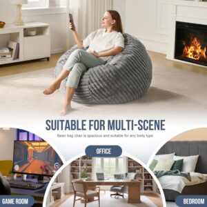 3ft Bean Bag Chairs for Adults Large Beanbag Chair with Stripe Plush Cover Big Bean Bag Chair for Living Room Bedroom Dorm Office - Grey (36” x 36” x 22”) - Image 5