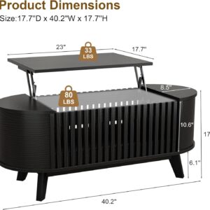 Oval Coffee Table, 40 Inch Coffee Table Lift Top with Large Hidden Compartment, Modern Coffe Table with Fence Design and High Legs, Round Coffee Tables for Living Room - Image 2