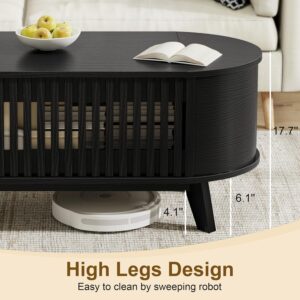 Oval Coffee Table, 40 Inch Coffee Table Lift Top with Large Hidden Compartment, Modern Coffe Table with Fence Design and High Legs, Round Coffee Tables for Living Room - Image 6
