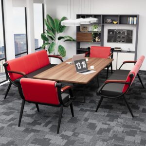 wonline Waiting Room Bench, Office Furniture Reception Chairs with Arms, Leather Chairs is Suitable for Clinic,Airport,Hospital,Barber,Salon,Bank-(Red&Black,3 Seat) - Image 2