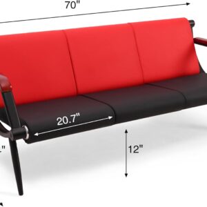 wonline Waiting Room Bench, Office Furniture Reception Chairs with Arms, Leather Chairs is Suitable for Clinic,Airport,Hospital,Barber,Salon,Bank-(Red&Black,3 Seat) - Image 3