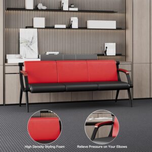 wonline Waiting Room Bench, Office Furniture Reception Chairs with Arms, Leather Chairs is Suitable for Clinic,Airport,Hospital,Barber,Salon,Bank-(Red&Black,3 Seat) - Image 4