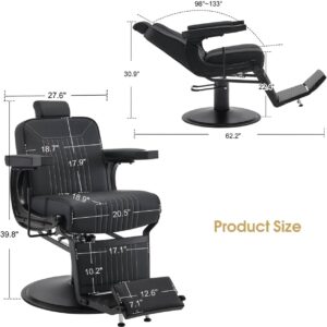 Classic Barber Chair, 660Lbs Heavy-Duty Hydraulic Pump, Professional Reclining Salon Chair for Hair Stylist, Gold&Black, Barbershop, Salon&Spa Equipment for Adult 8334 (Black) - Image 2