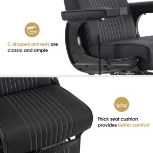 Classic Barber Chair, 660Lbs Heavy-Duty Hydraulic Pump, Professional Reclining Salon Chair for Hair Stylist, Gold&Black, Barbershop, Salon&Spa Equipment for Adult 8334 (Black) - Image 3
