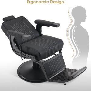 Classic Barber Chair, 660Lbs Heavy-Duty Hydraulic Pump, Professional Reclining Salon Chair for Hair Stylist, Gold&Black, Barbershop, Salon&Spa Equipment for Adult 8334 (Black) - Image 4