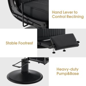 Classic Barber Chair, 660Lbs Heavy-Duty Hydraulic Pump, Professional Reclining Salon Chair for Hair Stylist, Gold&Black, Barbershop, Salon&Spa Equipment for Adult 8334 (Black) - Image 6