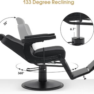 Classic Barber Chair, 660Lbs Heavy-Duty Hydraulic Pump, Professional Reclining Salon Chair for Hair Stylist, Gold&Black, Barbershop, Salon&Spa Equipment for Adult 8334 (Black) - Image 8