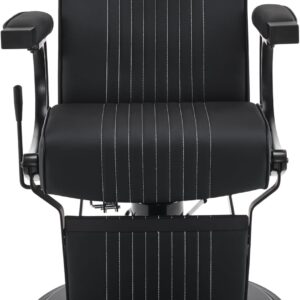 Classic Barber Chair, 660Lbs Heavy-Duty Hydraulic Pump, Professional Reclining Salon Chair for Hair Stylist, Gold&Black, Barbershop, Salon&Spa Equipment for Adult 8334 (Black) - Image 9