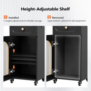 Salon Cart with Wheels, 3-Tier Rolling Beauty Cart with Glass Door & Dryer Holder, Mobile Hair Styling Station for Barber, Spa, Esthetician, Nail & Tattoo Artists, Lockable Storage, Black - Image 3