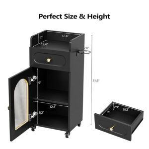 Salon Cart with Wheels, 3-Tier Rolling Beauty Cart with Glass Door & Dryer Holder, Mobile Hair Styling Station for Barber, Spa, Esthetician, Nail & Tattoo Artists, Lockable Storage, Black - Image 5
