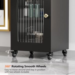 Salon Cart with Wheels, 3-Tier Rolling Beauty Cart with Glass Door & Dryer Holder, Mobile Hair Styling Station for Barber, Spa, Esthetician, Nail & Tattoo Artists, Lockable Storage, Black - Image 6