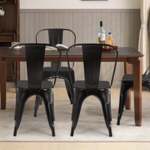 FDW | Metal Dining Chairs | Set of 4 | Black | Stackable Tolix Side Chairs with Backrest | Scratch-Resistant | Non-Slip Feet | Indoor/Outdoor Use | 330 lbs Capacity | for Kitchen & Restaurant - Image 2