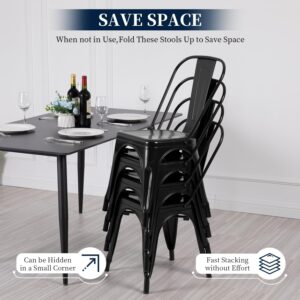 FDW | Metal Dining Chairs | Set of 4 | Black | Stackable Tolix Side Chairs with Backrest | Scratch-Resistant | Non-Slip Feet | Indoor/Outdoor Use | 330 lbs Capacity | for Kitchen & Restaurant - Image 4
