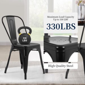 FDW | Metal Dining Chairs | Set of 4 | Black | Stackable Tolix Side Chairs with Backrest | Scratch-Resistant | Non-Slip Feet | Indoor/Outdoor Use | 330 lbs Capacity | for Kitchen & Restaurant - Image 6
