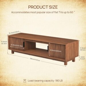 Fluted TV Stands for Living Room, 58" Mid Century Modern Entertainment Center with Storage, Brown Walnut TV Console for 55/60/65 Inch TV, Wood Television Media Cabinet for Bedroom - Image 3