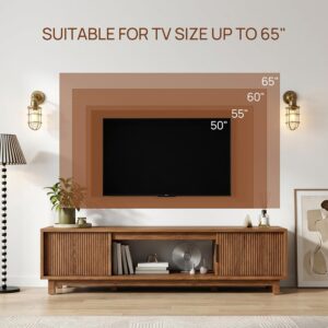 Fluted TV Stands for Living Room, 58" Mid Century Modern Entertainment Center with Storage, Brown Walnut TV Console for 55/60/65 Inch TV, Wood Television Media Cabinet for Bedroom - Image 6