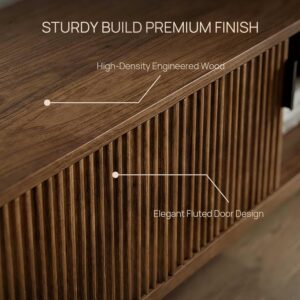 Fluted TV Stands for Living Room, 58" Mid Century Modern Entertainment Center with Storage, Brown Walnut TV Console for 55/60/65 Inch TV, Wood Television Media Cabinet for Bedroom - Image 7