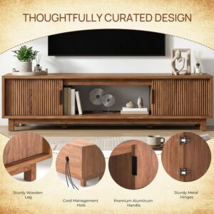 Fluted TV Stands for Living Room, 58" Mid Century Modern Entertainment Center with Storage, Brown Walnut TV Console for 55/60/65 Inch TV, Wood Television Media Cabinet for Bedroom - Image 8