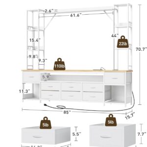 Large Entertainment Center for Living Room, Wall Unit TV Stand with Bookshelves for TVs up to 65", Media Cabinet with Storage Drawers, LED TV Console with Power Outlets, White and Natural - Image 6