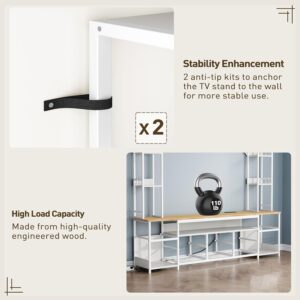 Large Entertainment Center for Living Room, Wall Unit TV Stand with Bookshelves for TVs up to 65", Media Cabinet with Storage Drawers, LED TV Console with Power Outlets, White and Natural - Image 9