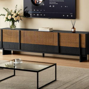 Modern Solid Wood TV Stand with Storage Eco-Friendly & Easy Clean Living Room Furniture for Small Apartments - Image 2